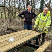 Eric Reed and Lindley Owen at the picnic table restoration on Test Way