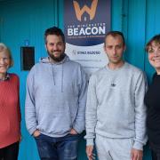 Editor of the Hampshire Chronicle Kimberley Barber at the Winchester Beacon on a volunteering day.  Left to right, Michele Price, Chief Executive Officer at The Winchester Beacon, volunteer Paul Braithwaite, resident Andrew and Kimberley Barber