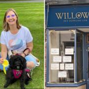 Left: Willows owner Victoria Wiggans and Willow the dog. Right: The Willows shop front