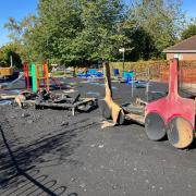 Fraser Road play area after it was targeted by arsonists in September 2022
