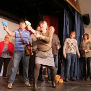 The Worthy Players rehearsing for last year's panto