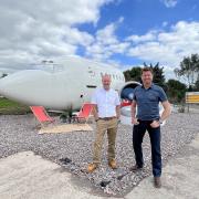 Steven Northam (left) and George Clarke in front of the converted plane