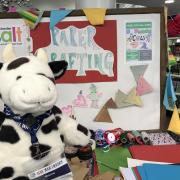Moona the library mascot at COWfest