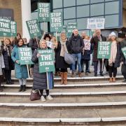 BBC staff striking outside their offices in Havelock Road, Southampton on March 15