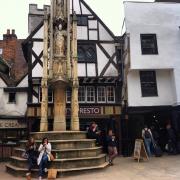 The Buttercross in Winchester: the base for newspaper vendor Snowy