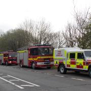 The fire engines line-up at Netley Marsh before starting the return journey