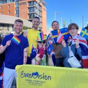 Oli Hayden, Oli Humphries, Robin Pepper, Dan and Tom Brindle, at Eurovision Final in Liverpool