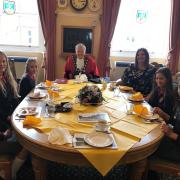 Katerina Kotelnik and friends from Appleshaw School, enjoying a Tea Party with the Mayor of Test Valley, Cllr Alan Dowden in the Mayor’s parlour at the Guildhall.