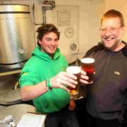 Andy Mansell (left) and brewing expert Iain McIntosh of Red Cat Brewing in 2012