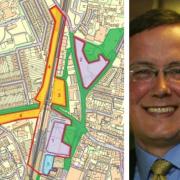 Map of Station Approach and city council leader Martin Tod