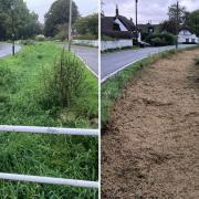 The river in King's Somborne before and after