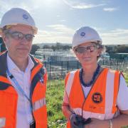 Flick Drummond MP (right) with Southern Water site manager Nik Rogers