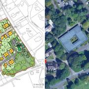 Left: Plans for Kings Worthy Court and House. Right: The current site