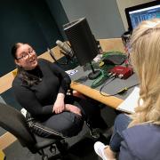 Dr Emily Stiles (right), lecturer in modern history and PhD student Lucy Dixon (left) recording the Holocaust podcast