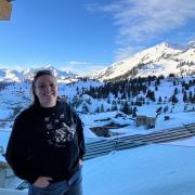 Kimberley Barber on the rooftop terrace at [PLACES] Hotel inObertauern in Austria