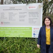 Cllr Sally Yalden outside Casbrook Recycling Centre