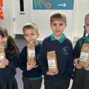 Romsey Primary School pupils with their bunny rabbit roll kits