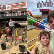 Donkey rides on the beach and rides at the Pleasure Beach, Kimberley with her children