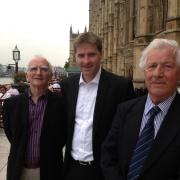 Michael Carden (left) with Steve Brine MP and City of Winchester Trust chairman Keith Leaman