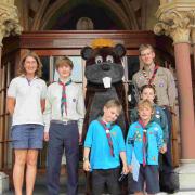Scouts and beaver representatives at the Guildhall with mascot, Chip