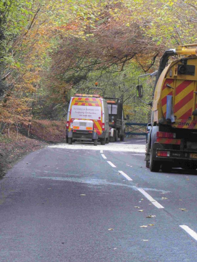 The scene of the incident this morning as the road was being repaired.