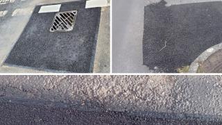 Best practice pothole repairs top left; the reality top right in Milverton Road, Fulflood; and in St George's Street