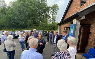 New police and crime commissioner Donna Jones speaking to villagers at East Stratton