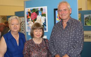 Art Society President Sue Gentry with exhibition organiser Penny Claisse (centre) and special guest Paul Treasure who opened the exhibition