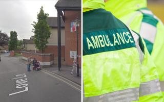 Left: Love Lane. Right: Stock image of ambulance crew
