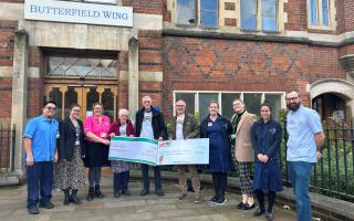 Mary Dunn presents Cheques to Cancer Research and Hampshire Hospital's Charity